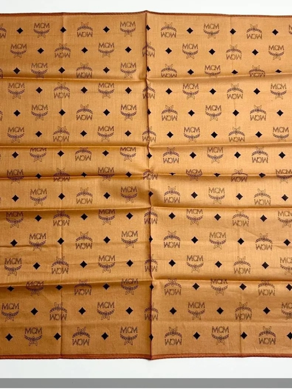 MCM Monogram Cotton  Scarf in Cognac and Black